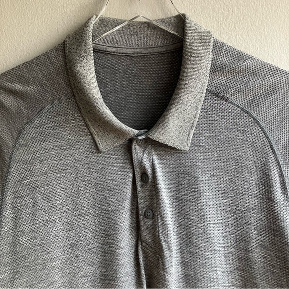 Lululemon Metal Vent Tech Polo Shirt Size L Gray Short Sleeve Golf Tennis Preppy - Picture 8 of 11
